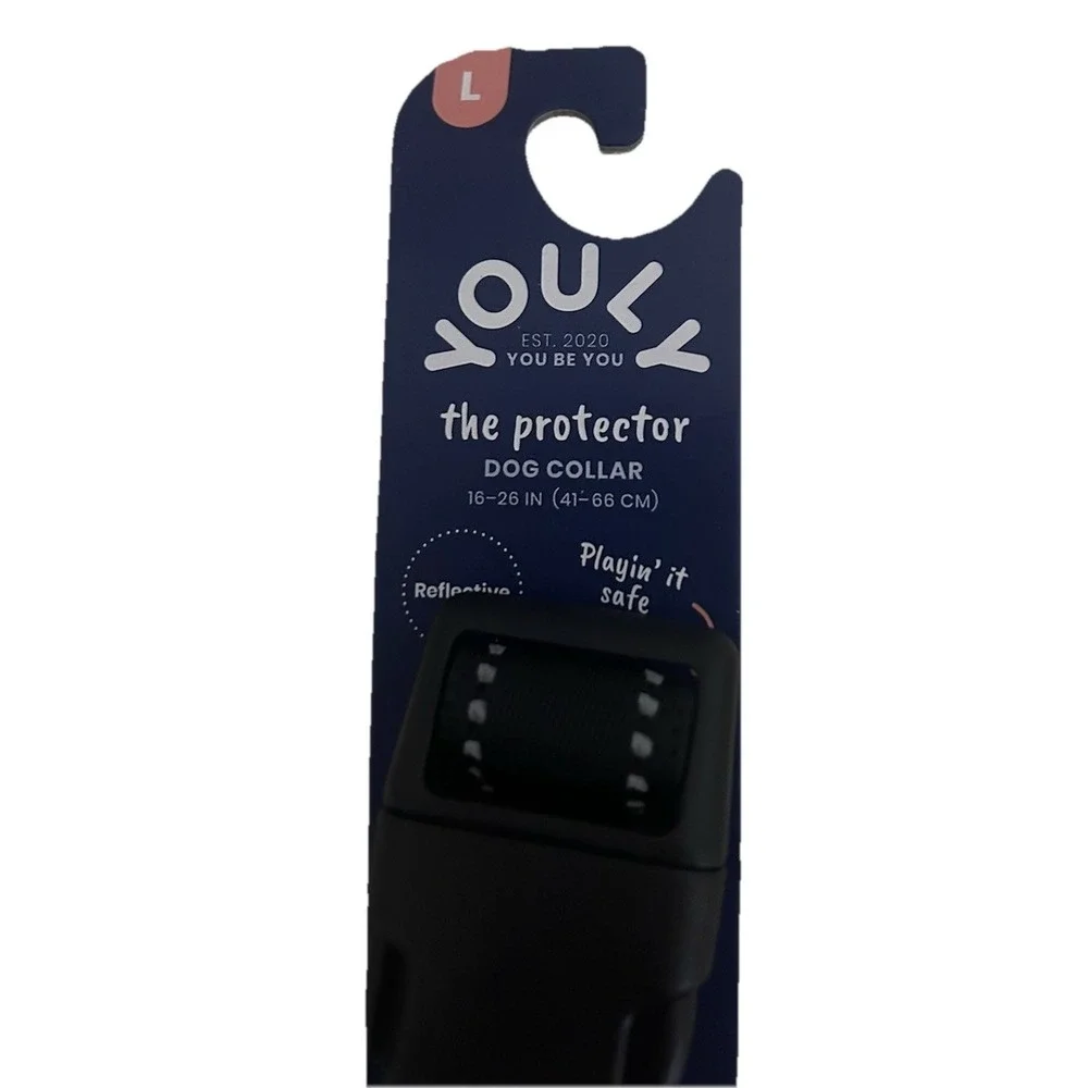 YOULY The Protector Reflective Black Dog Collar NEW Size Large